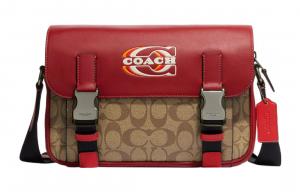 COACH Кожаная наплечная сумка через плечо большая мужская красная и хаки