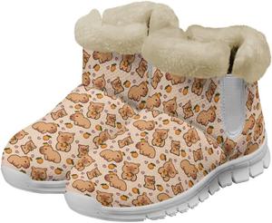 Женские зимние сапоги JoyLamoria с принтом Санта-Клауса и оленей, синие с снежинками, теплые пушистые ботинки для прогулок, утепленные, с противоскользящей подошвой для улицы