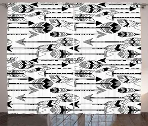 Штора ABAKUHAUS Tribal Rustic, монохромные пернатые стрелы, универсальные ленточные шторы для гостиной с петлями и крючками, 280 x 225 см, цвет: антрацитовый серый и белый Abakuhaus