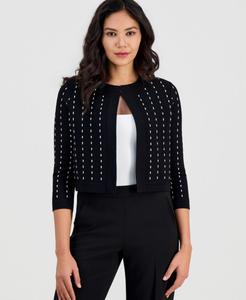 Женский кардиган в тонкую полоску с открытым передом и рукавами 3/4 Anne Klein, Anne Black/ White Dove