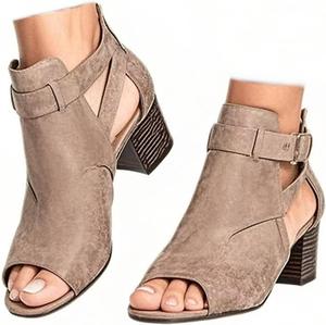 HINDOLA Женские черные босоножки с вырезами, на высоком толстом каблуке, с пряжкой на щиколотке, открытым носком, летние модные босоножки на устойчивом каблуке