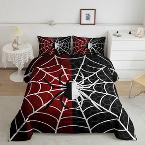 Erosebridal Комплект постельного белья Halloween Spiders с геометрическим паутинным узором в красно-черной гамме, Multi 37