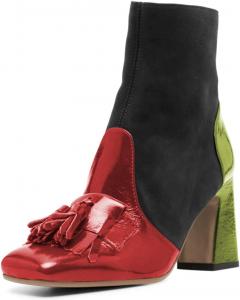 Женские модные ботильоны YDN с бахромой, квадратным носком, контрастной прострочкой, массивным каблуком и боковой молнией, для вечеринок, повседневной носки, размеры 4-16 US, Red Green