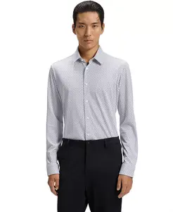 Мужская облегающая рубашка из хлопковой смеси Hugo Boss, синий