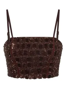 Топ из тюля с эффектом крокодиловой кожи Elisabetta Franchi, коричневый