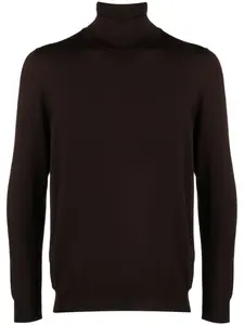 Джемпер тонкой вязки с высоким воротником Kiton, коричневый