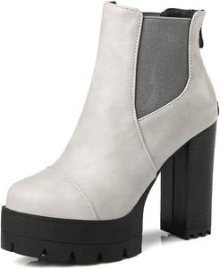 Женские ботильоны VOKLIN на платформе с массивным каблуком, круглый носок, боковая панель с молнией, элегантные короткие ботинки, Gray Grey-Velvet Lined