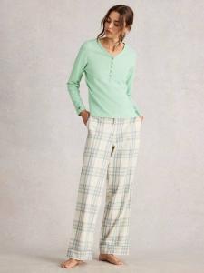 Пижамная блузка с длинными рукавами и воротником на пуговицах из смесового хлопка Penny White Stuff, Light Green