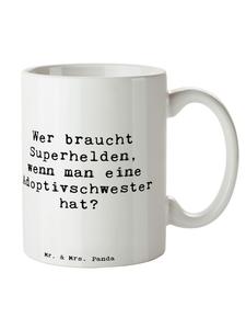 Кружка с надписью Приемная сестра-героиня белого цвета Mr. & Mrs. Panda