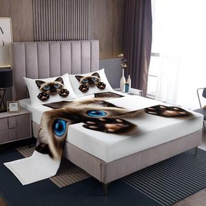 Erosebridal Комплект постельного белья Cute Cat Kids с милыми котиками и голубыми глазами, Blue White Brown