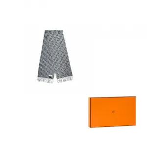 HERMES Вязаный шарф унисекс, Medium Gray/Petroleum Blue