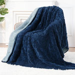 Утяжеленное одеяло для взрослых из шерпы 152х203 см, 6,8 кг, двустороннее, мягкое, пушистое, для сна, дивана, кровати, уютное, теплое, жаккардовый плед для зимы, navy blue