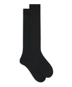Мужские длинные носки из шерсти, шелка и кашемира, антрацитового цвета, однотонные, с ребристой отделкой. Gallo, серый