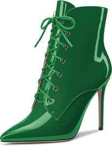 Женские ботильоны Castamere на высоком каблуке, застежка-молния, заостренный носок, короткие ботинки с шнуровкой, сексуальные офисные туфли с каблуком 3,9 дюйма, Dark Green Patent