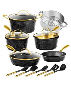 Набор посуды Charleston Collection из 15 предметов с антипригарным покрытием из кованой керамики GraniteStone, Black