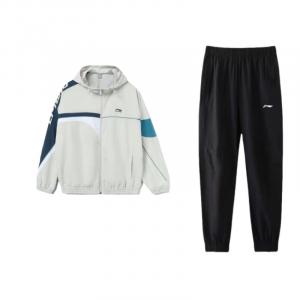 Мужская повседневная спортивная одежда Li Ning с капюшоном, умеренный размер, set (antarctic серый top+черный bottom)