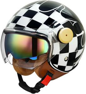 Полушлем открытый YEATLM NN63 Vespa с двойным козырьком, черный / белый