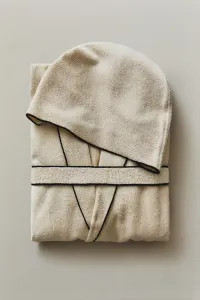 Хлопковый банный халат с оверлоком (320 г/м²) Zara, песочный/черный