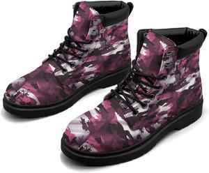 Pitovozu Розовые камуфляжные ботинки с листьями для женщин, зимние ботинки до щиколотки, противоскользящие, боевые, на шнуровке, водонепроницаемые кожаные ботинки, подарки для женщин