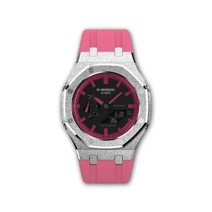 Часы Casio G-Shock Analog-Digital 2100 Series, арт. GA-2100-1A1, 44 мм, розовый/морозно-серебристый