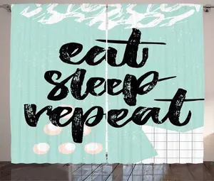 Шторы ABAKUHAUS в деревенском стиле с надписью Eat Sleep Repeat, универсальные ленточные шторы для гостиной с петлями и крючками, 280 x 225 см, мятно-зеленый, черно-белый Abakuhaus