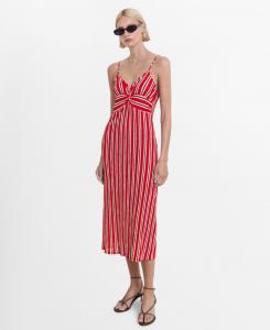 Женское полосатое платье со сборками MANGO, Red