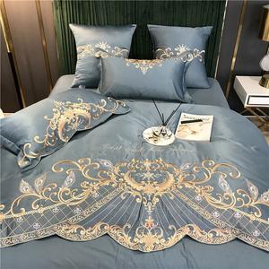 LUOLAI HOME Комплект постельного белья 4 предмета, простыня на резинке 150 см, пододеяльник 200x230 см, цвет Feather Emperor Green