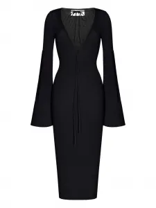 Платье миди с расклешенными рукавами и шнуровкой KOROBEYNIKOV, черный