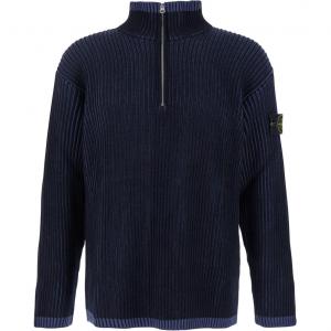 Свитер с высоким воротом и нашивкой-логотипом STONE ISLAND, синий