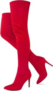 Женские ботфорты Jiu du с высоким голенищем, заостренным носком, каблуком-стилет, выше колена, замшевые, с боковой молнией, на высоком каблуке, Red Velvet