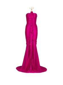 Длинное драпированное платье-бюстье с украшениями Balmain, розовый