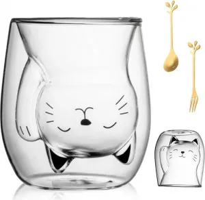 Стаканы Gohytal с двойными стенками, милые кружки с котами, 200 мл, термостаканы с двойными стенками, кофейные стаканы, кофейные чашки, подарок на день рождения, женщинам, детям, мужчинам, Рождество, кот Markenlos
