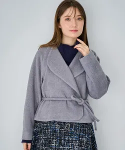 Короткое пальто в елочку с веревочным поясом Noela, цвет Gray