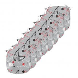 Подушки на обеденный стул ABAKUHAUS середины века, дизайн Atomic 50-х годов, декоративная водонепроницаемая подушка с ремнями для кухонных сидений, 40 см x 40 см — упаковка из 8 шт., черный, серый, красный