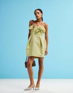 ASOS DESIGN структурированное мини-платье с веерной грудью светло-зеленого цвета