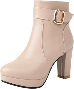 Женские модные ботильоны LYYSKY на высоком каблуке 8,5 см, с круглым носком, короткие, с боковой молнией и платформой, модель 7531-33, размеры US4-US13, Khaki(7531)