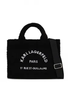 Сумка-тоут среднего размера с вышитым логотипом KARL LAGERFELD, черный