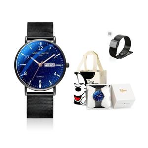 Disney Часы Mickey Series Quartz Movement Steel Strap Watch Men's Watch Black Dial, MK-12053B5+Spare Strap