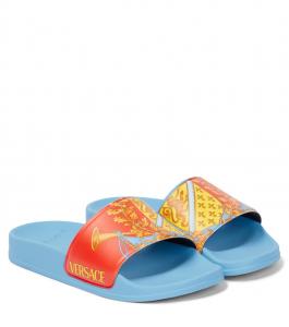 Резиновые шлепанцы с принтом royal rebellion Versace Kids, синий