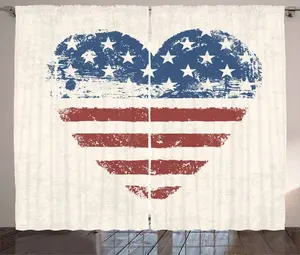 Штора ABAKUHAUS Americana Rustic, патриотический флаг США, присборенная тесьма для спальни с петлями и крючками, 280 x 245 см, цвет: сине-красный кремовый Abakuhaus
