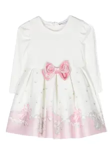 Платье с длинными рукавами и бантом Monnalisa, белый