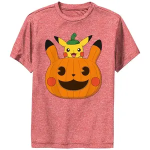 Футболка с принтом «Покемон Пикачу и Джек-о-фонарь» для мальчиков 8-20 лет Licensed Character, цвет red heather