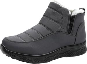 Ботинки для женщин и мужчин, утепленные мехом, теплые ботильоны на зиму, унисекс с боковой молнией, удобные ботильоны без шнурков, водонепроницаемые короткие ботинки с термоподкладкой, мягкие для ходьбы Generic, серый