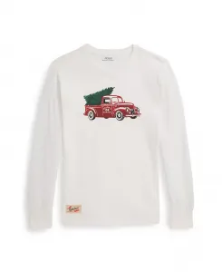 Мальчиковая футболка с длинным рукавом из хлопка с принтом грузовика, размеры 8-20 Polo Ralph Lauren, белый