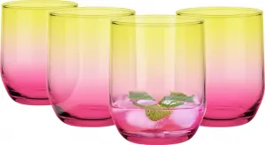 Набор из 4 стаканов GLASMARK желтого и розового цвета, большой объем 280 мл (макс. 310 мл), 4 предмета, прозрачные стаканы для сока и коктейлей, бокалы для вечеринок, стаканы для питья Glasmark KROSNO 1992