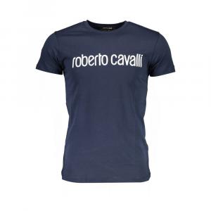 Синяя хлопковая мужская футболка Roberto Cavalli
