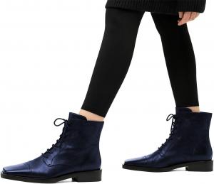 Женские ботильоны FOWT с квадратным носком, на шнуровке, плоские, с коротким голенищем, боковой молнией, повседневные уличные туфли, размеры US 4-16, Navy