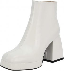 Женские ботинки Meefit GOGO с квадратным носком, массивным каблуком, из лакированной кожи, ботильоны на платформе с толстым каблуком, White