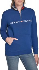 Женская флисовая толстовка Tommy Hilfiger с воротником-стойкой и застежкой-молнией 1/4. Мягкая., True Blue