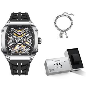 Стальной сердечник Коллекция Механический ход Силиконовый ремешок Часы Мужские часы Черный циферблат STARKING, AM0535SJ22 Новинка Узорчатый ремешок